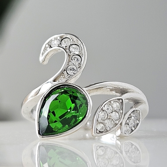 Swarovski Jewelry - RARE Emerald Green Swarovski Crystal Ring,  925 Sterling Silver